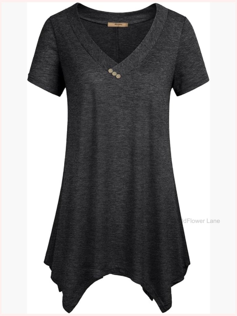 V Neck Asymmetrical Hem Flowy Blouse Handkerchief Hem Tunic Top